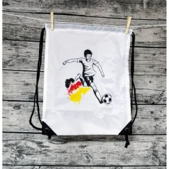 New Sportbeutel bedruckt mit Fußballer, Zugbeutel, Rucksack mit Text Kinder Turnbeutel