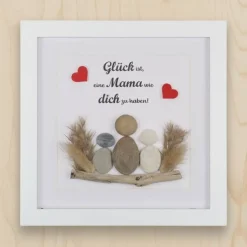 Steinbild Mama mit Kindern – Personalisiertes Unikat mit Trockenblumen | Geschenk Muttertag, STB-160 Geschenke