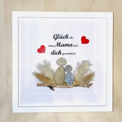 Steinbild Mama mit Kindern – Personalisiertes Unikat mit Trockenblumen | Geschenk Muttertag, STB-160 Geschenke