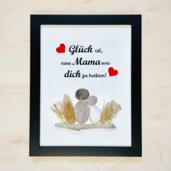 Steinbild Mama mit Kindern – Personalisiertes Unikat mit Trockenblumen | Geschenk Muttertag, STB-160 Geschenke