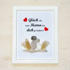 Steinbild Mama mit Kindern – Personalisiertes Unikat mit Trockenblumen | Geschenk Muttertag, STB-160 Geschenke