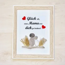 Steinbild Mama mit Kindern – Personalisiertes Unikat mit Trockenblumen | Geschenk Muttertag, STB-160 Geschenke