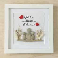 Steinbild Mama mit Kindern – Personalisiertes Unikat mit Trockenblumen | Geschenk Muttertag, STB-160 Geschenke