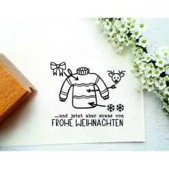 Stempel mit Stempeltext: "Anleitung Ugly Christmas Sweater... und jetzt aber sowas von Frohe Weihnachten" Weihnachtsstempel