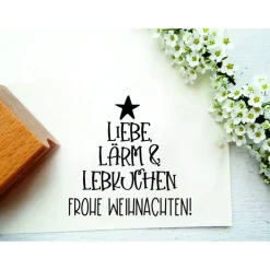 Outlet Stempeltext: "Liebe, Lärm & Lebkuchen. Frohe Weihnachten!" Weihnachtsstempel