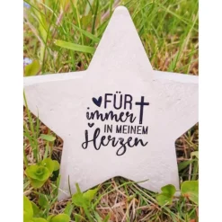 New Stern aus Beton mit Schriftzug Grabschmuck Trauer Gedenken Vermissen Gedenkstein Erinnerung Gedenksteine
