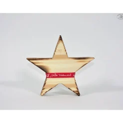 Outlet Stern aus Fichtenholz, rustikal geflammt mit rotem Satinband "Frohe Weihnachten" / Holzstern Weihnachtsdeko