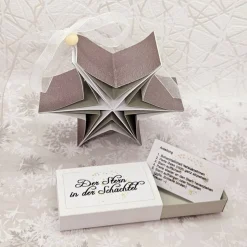 Online Stern in der Schachtel – 3D-Faltstern in Weiß & Grau mit Anleitung Geschenkverpackungen