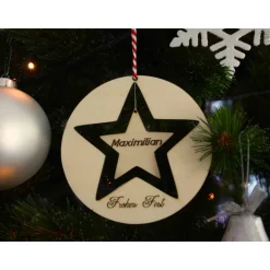 Baumschmuck Personalisierbar|Hübsches Aus Holz Stern-Anhänger/Holzmobile 