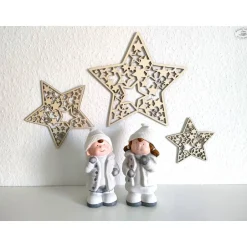 Outlet Sterne mit Sternmuster aus Holz, 3er-Set Weihnachtsdeko