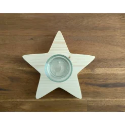 Clearance Stern-Teelichthalter mit Glaseinsatz / Holzstern Weihnachtsdeko