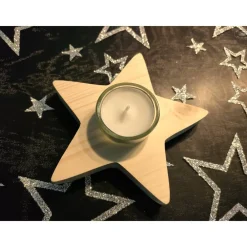 Clearance Stern-Teelichthalter mit Glaseinsatz / Holzstern Weihnachtsdeko