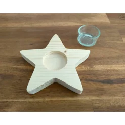 Clearance Stern-Teelichthalter mit Glaseinsatz / Holzstern Weihnachtsdeko