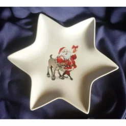 Weihnachtsdeko|Keramikarte Sternteller für Weihnachtsgebäck,Weihnachtsmann,Rentier,Kekse, Einzelstück