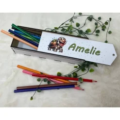 Outlet Stiftebox aus Holz personalisiert | Geschenk Einschulung| Federmäppchen Stifte Etui | Stifthalter Schildkröte Kinder Federmäppchen