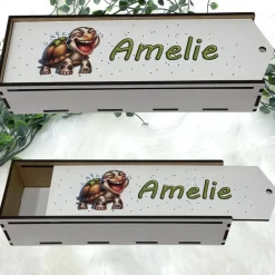 Outlet Stiftebox aus Holz personalisiert | Geschenk Einschulung| Federmäppchen Stifte Etui | Stifthalter Schildkröte Kinder Federmäppchen