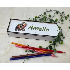 Outlet Stiftebox aus Holz personalisiert | Geschenk Einschulung| Federmäppchen Stifte Etui | Stifthalter Schildkröte Kinder Federmäppchen