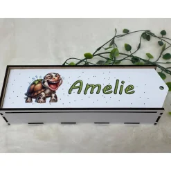 Outlet Stiftebox aus Holz personalisiert | Geschenk Einschulung| Federmäppchen Stifte Etui | Stifthalter Schildkröte Kinder Federmäppchen