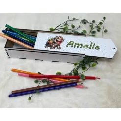 Outlet Stiftebox aus Holz personalisiert | Geschenk Einschulung| Federmäppchen Stifte Etui | Stifthalter Schildkröte Kinder Federmäppchen
