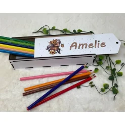 Best Stiftebox aus Holz personalisiert | Geschenk Einschulung| Federmäppchen Stifte Etui | Stifthalter Pferd Kinder Federmäppchen