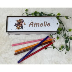 Best Stiftebox aus Holz personalisiert | Geschenk Einschulung| Federmäppchen Stifte Etui | Stifthalter Pferd Kinder Federmäppchen