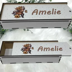 Best Stiftebox aus Holz personalisiert | Geschenk Einschulung| Federmäppchen Stifte Etui | Stifthalter Pferd Kinder Federmäppchen