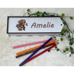 Best Stiftebox aus Holz personalisiert | Geschenk Einschulung| Federmäppchen Stifte Etui | Stifthalter Pferd Kinder Federmäppchen