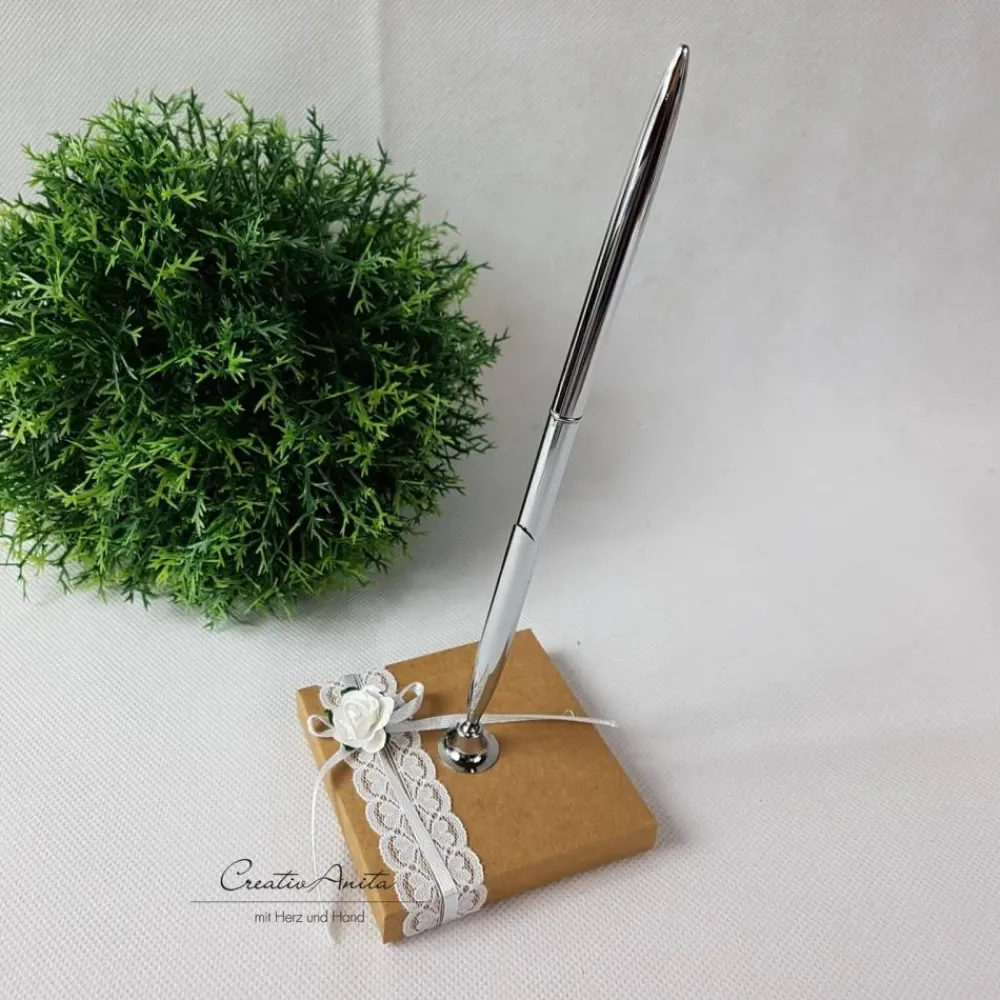 New Stifthalter VINTAGE NATUR Spitze+Röschen  Hochzeit Accessoires