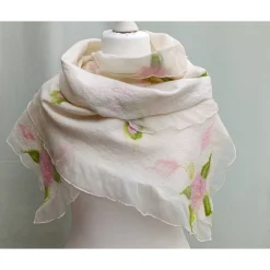 Brautstolen & -Boleros|Chrijou STOLA " ROSE ", Seide & Wolle, Handarbeit, Cremeweiß/Rosa/Grün, Accessoires  & Dekoration