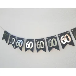 New Super edle Girlande zum 60. Geburtstag Jubiläum Hochzeitstag Silber und Schwarz handgefertigt Zahlengirlande Dekoration