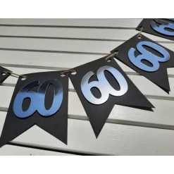 New Super edle Girlande zum 60. Geburtstag Jubiläum Hochzeitstag Silber und Schwarz handgefertigt Zahlengirlande Dekoration
