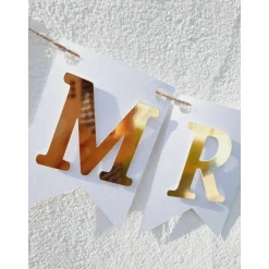 Hochzeitsgirlanden|TiJaPapierDeko Super edle Girlande zur Hochzeit MR & MR in Gold und Weiß auf Wunsch personalisiert mit Wunschnamen Namensgirl