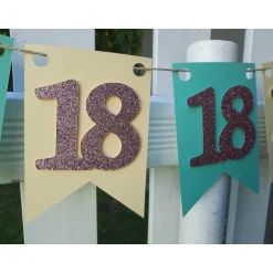 Dekoration|TiJaPapierDeko Supercoole Girlande zum 18. Geburtstag in Pastellfarben Mintgrün, Hellgelb und Rosa Glitzer Handgefertigt