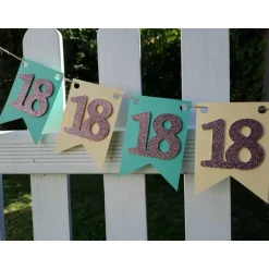 Dekoration|TiJaPapierDeko Supercoole Girlande zum 18. Geburtstag in Pastellfarben Mintgrün, Hellgelb und Rosa Glitzer Handgefertigt