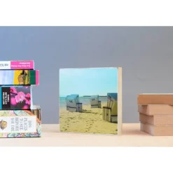 Best Sylt Insel maritim Meer Strand Strandkorb Foto auf Holz, im Quadrat, 13 x 13 cm Geschenk für Sie Holzbild Mitbringsel Geschenkidee Geschenke Für Frauen