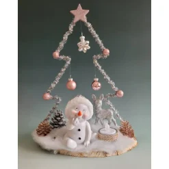 Discount Tannenbaum mit Schneemann in Rosa, Dekoration,Weihnachtszeit,Adventzeit  mit Beleuchtung,Unikat Kerzen & Beleuchtung