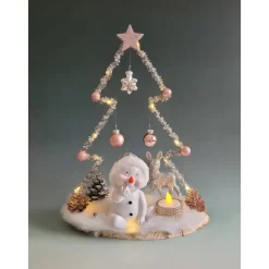 Discount Tannenbaum mit Schneemann in Rosa, Dekoration,Weihnachtszeit,Adventzeit  mit Beleuchtung,Unikat Kerzen & Beleuchtung