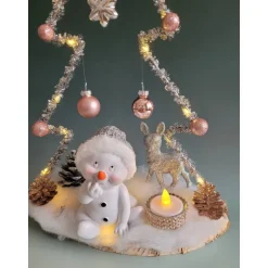 Discount Tannenbaum mit Schneemann in Rosa, Dekoration,Weihnachtszeit,Adventzeit  mit Beleuchtung,Unikat Kerzen & Beleuchtung