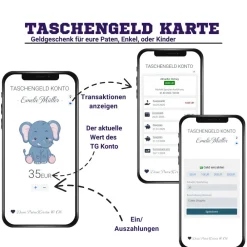 Clearance Taschengeld Karte | QrCode Geldgeschenk | Personalisiertes Geschenk für Kinder | Elefant Geldgeschenke