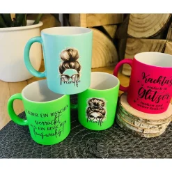 Online Tassen lustige Sprüche Kaffeetasse Kaffeebecher „Momlife“ „Kacktage in Glitzer…“ Geschenk Mama Mutter Freundin Neon Geschenke