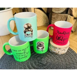 Online Tassen lustige Sprüche Kaffeetasse Kaffeebecher „Momlife“ „Kacktage in Glitzer…“ Geschenk Mama Mutter Freundin Neon Geschenke