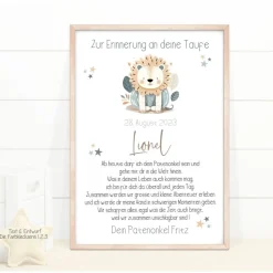 New Taufgeschenk Patenkind personalisiert, Patenbrief Löwe mit Namen, Taufbrief Patentante Patenonkel Geschenke