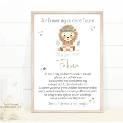 New Taufgeschenk Patenkind personalisiert, Patenbrief Löwe mit Namen, Taufbrief Patentante Patenonkel Geschenke