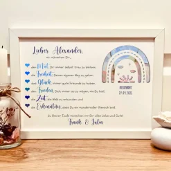 Best Taufgeschenk personalisiert Junge – Geldgeschenk & Bilderrahmen mit Name & Regenbogen Geldgeschenke
