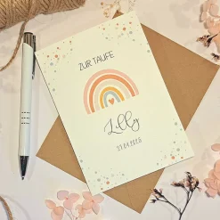 Discount Taufkarte personalisiert Junge – Glückwunschkarte zur Taufe mit Namen & Datum – Regenbogen Karte A6 mit Umschlag Glückwunschkarten