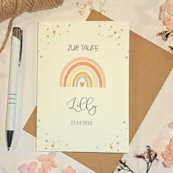 Discount Taufkarte personalisiert Junge – Glückwunschkarte zur Taufe mit Namen & Datum – Regenbogen Karte A6 mit Umschlag Glückwunschkarten