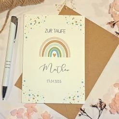 Discount Taufkarte personalisiert Junge – Glückwunschkarte zur Taufe mit Namen & Datum – Regenbogen Karte A6 mit Umschlag Glückwunschkarten