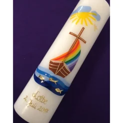 Taufkerzen|Babyprince Taufkerze Arche, Boot, Noah inkl. Beschriftung, Mädchen, Junge,, Farbwünsche möglich, handgearbeitete Wachsverzierungen,