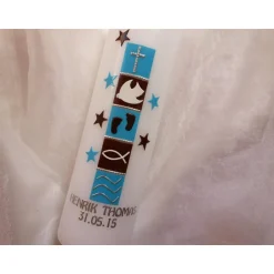Taufkerzen|Kerzenliebe Taufkerze braun blau, Sterne, modern, für Jungs