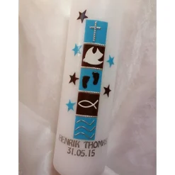 Taufkerzen|Kerzenliebe Taufkerze braun blau, Sterne, modern, für Jungs